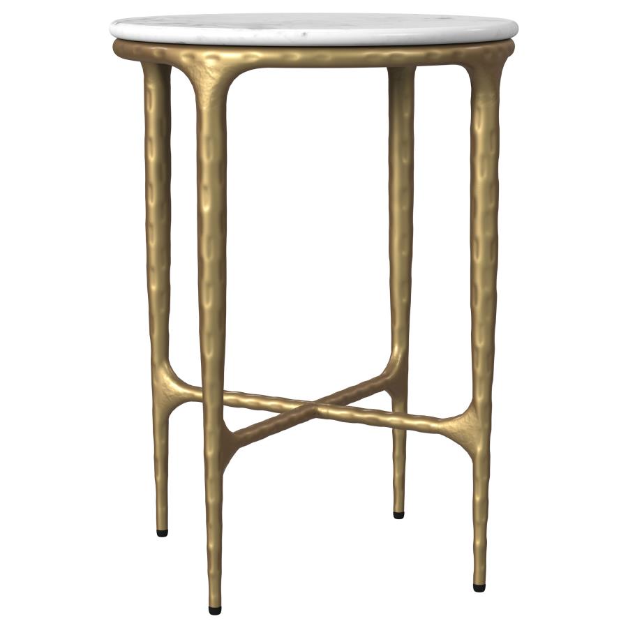 Baldwin Round Marble Top Side Table White and Gold - 930081