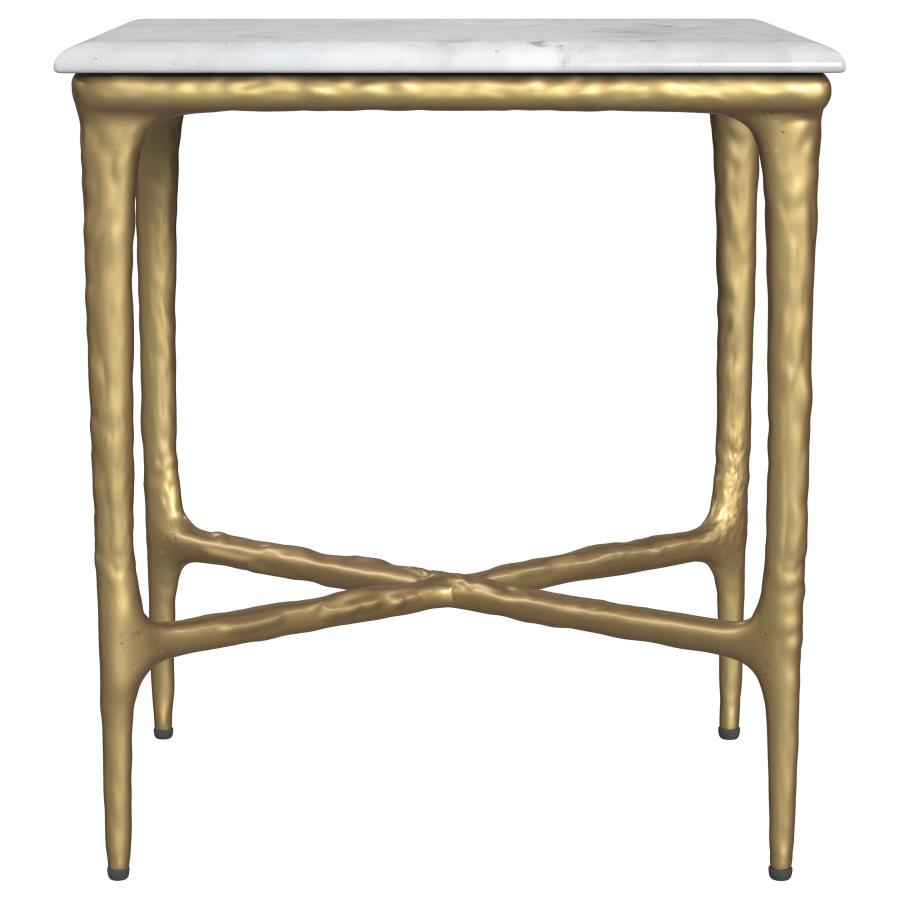 Baldwin Rectangular Marble Top Side Table White and Gold - 930091