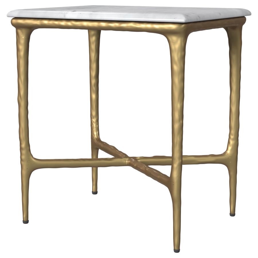 Baldwin Rectangular Marble Top Side Table White and Gold - 930091
