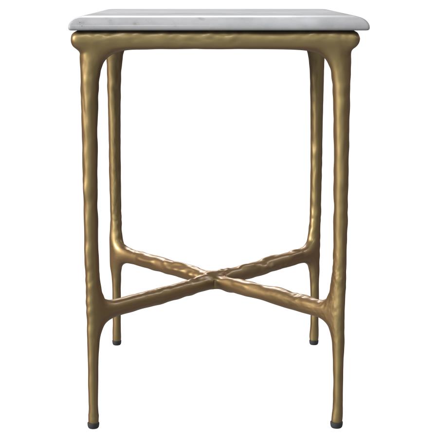 Baldwin Rectangular Marble Top Side Table White and Gold - 930091