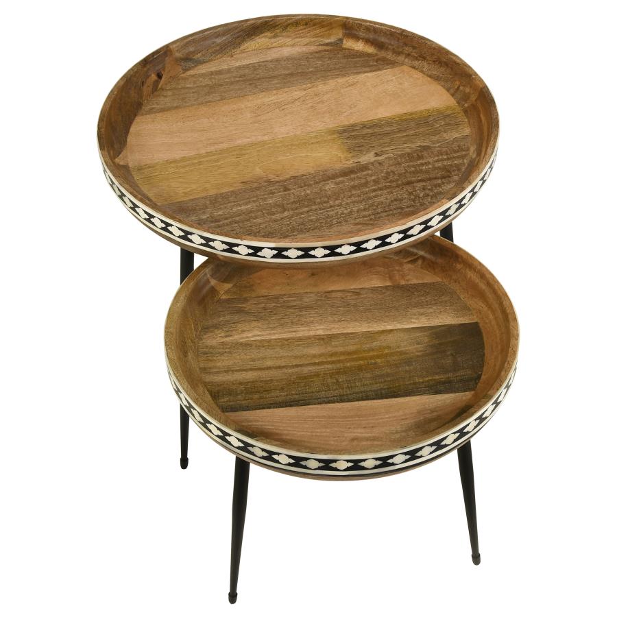 Ollie 2-piece Solid Wood Bone Inlay Nesting Table Natural - 930193