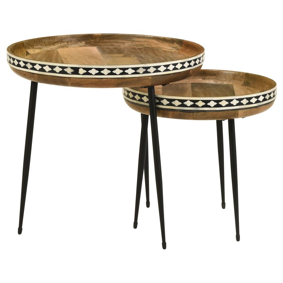 Ollie 2-piece Solid Wood Bone Inlay Nesting Table Natural - 930193