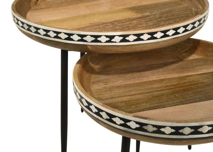 Ollie 2-piece Solid Wood Bone Inlay Nesting Table Natural - 930193