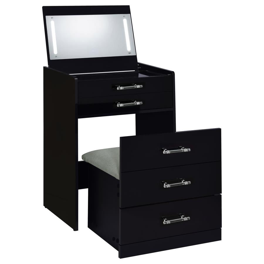 Danbury 3-drawer Makeup Vanity & Stool Set Black High Gloss - 930209