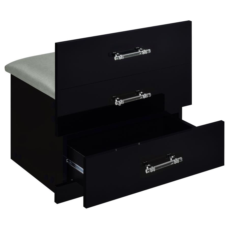 Danbury 3-drawer Makeup Vanity & Stool Set Black High Gloss - 930209