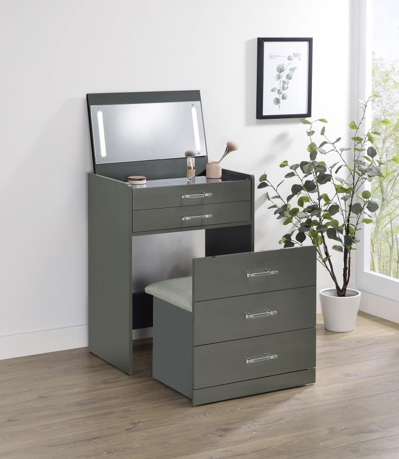 Danbury 3-drawer Makeup Vanity & Stool Set Grey High Gloss - 930210