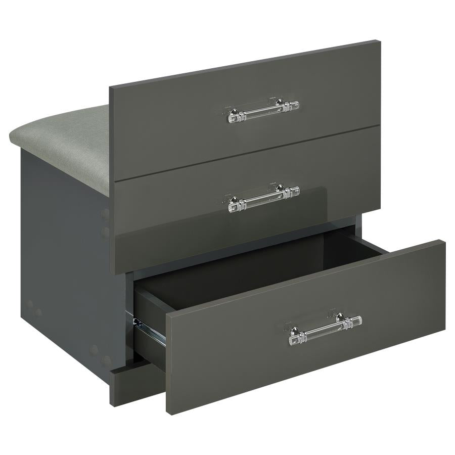Danbury 3-drawer Makeup Vanity & Stool Set Grey High Gloss - 930210