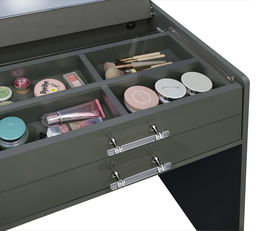 Danbury 3-drawer Makeup Vanity & Stool Set Grey High Gloss - 930210