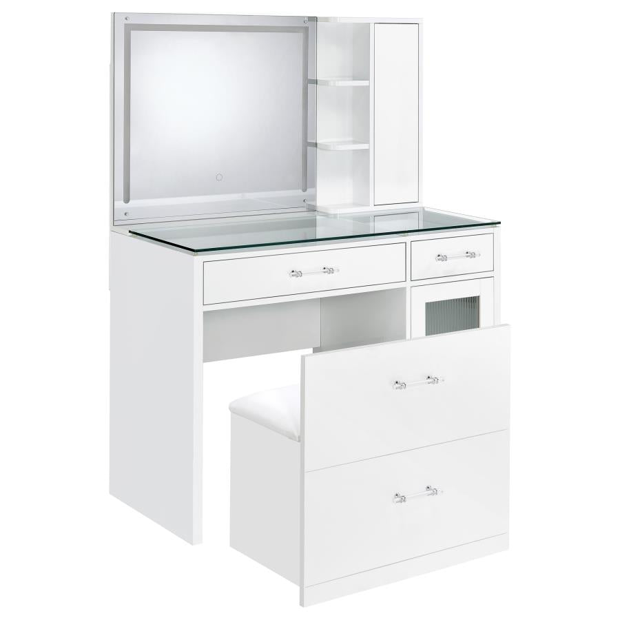 Flora 2-drawer Vanity Set with LED Mirror White High Gloss - 930218