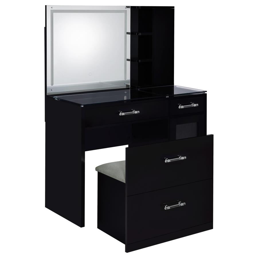 Flora 2-drawer Vanity Set with LED Mirror Black High Gloss - 930219