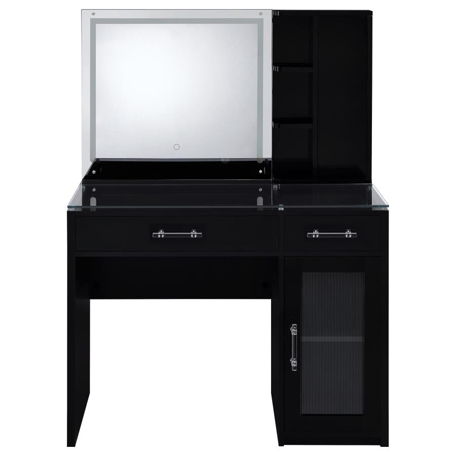 Flora 2-drawer Vanity Set with LED Mirror Black High Gloss - 930219