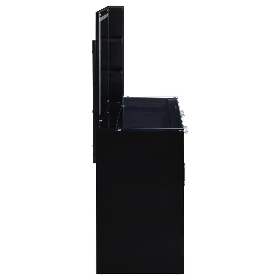 Flora 2-drawer Vanity Set with LED Mirror Black High Gloss - 930219
