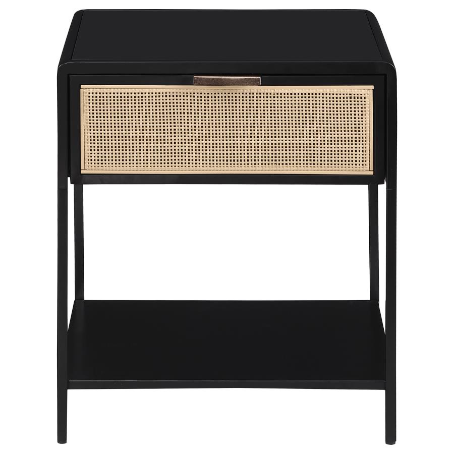 Amherst 1-drawer Radio Weave Cane Metal Bedside Table Black - 930235