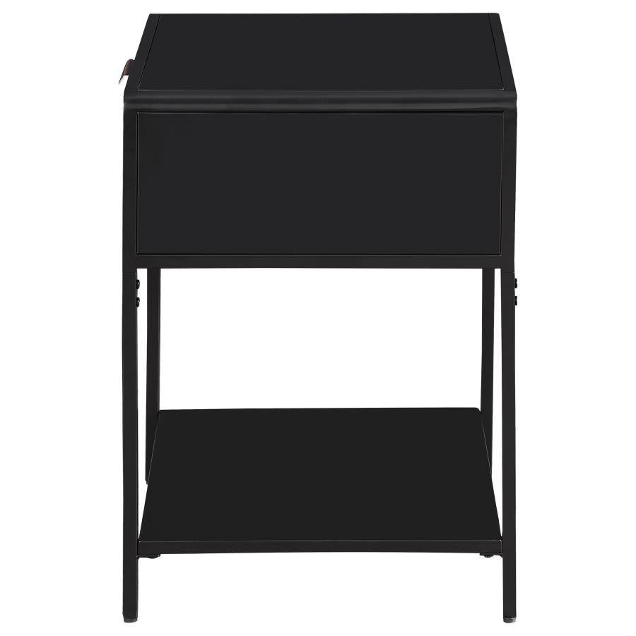 Amherst 1-drawer Radio Weave Cane Metal Bedside Table Black - 930235