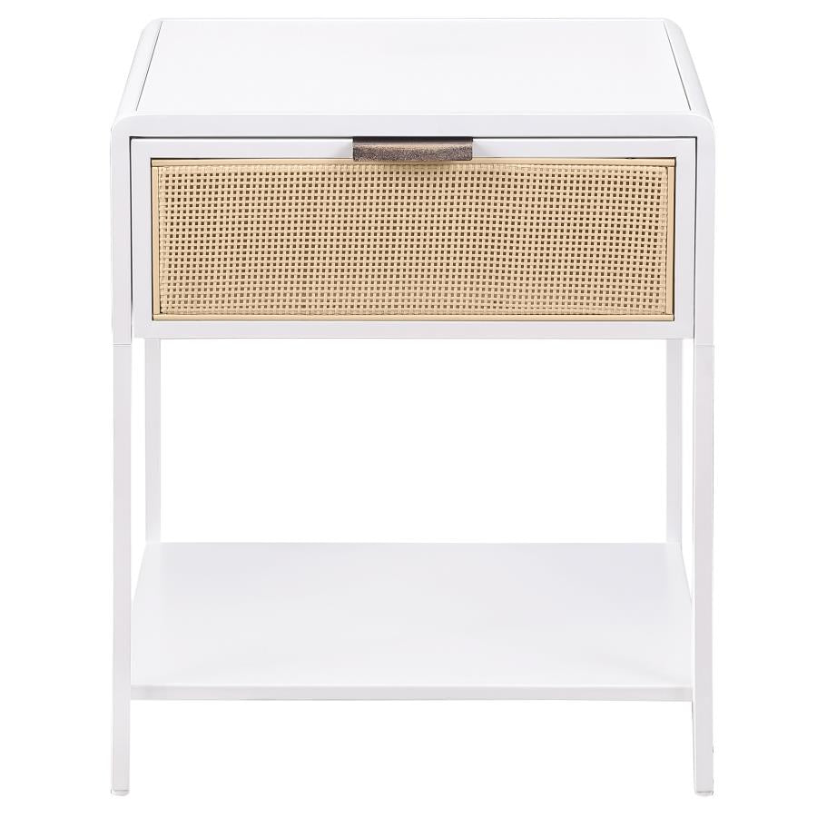Amherst 1-drawer Radio Weave Cane Metal Bedside Table White - 930236