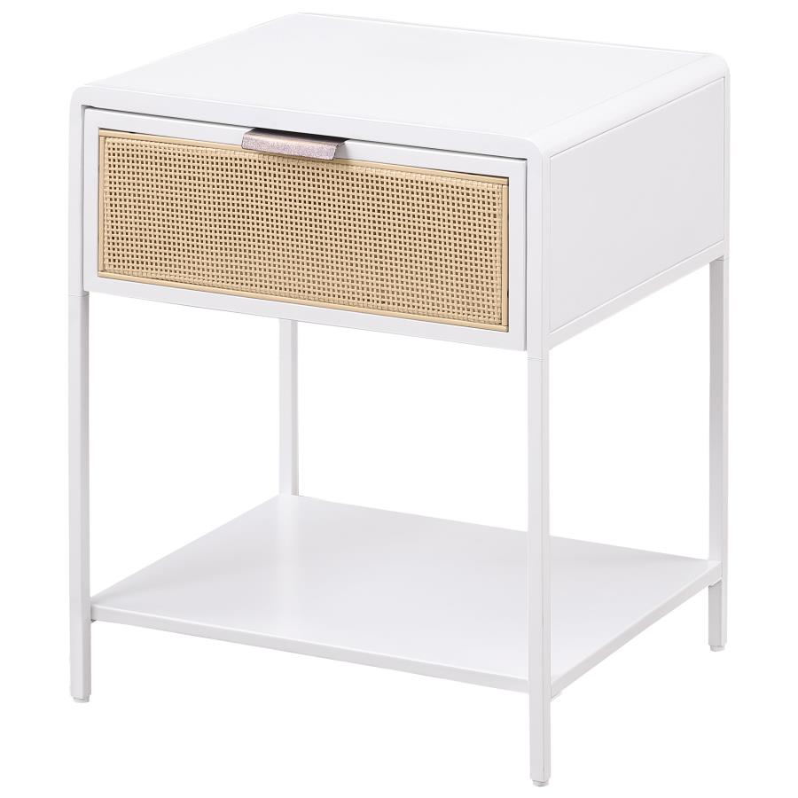 Amherst 1-drawer Radio Weave Cane Metal Bedside Table White - 930236