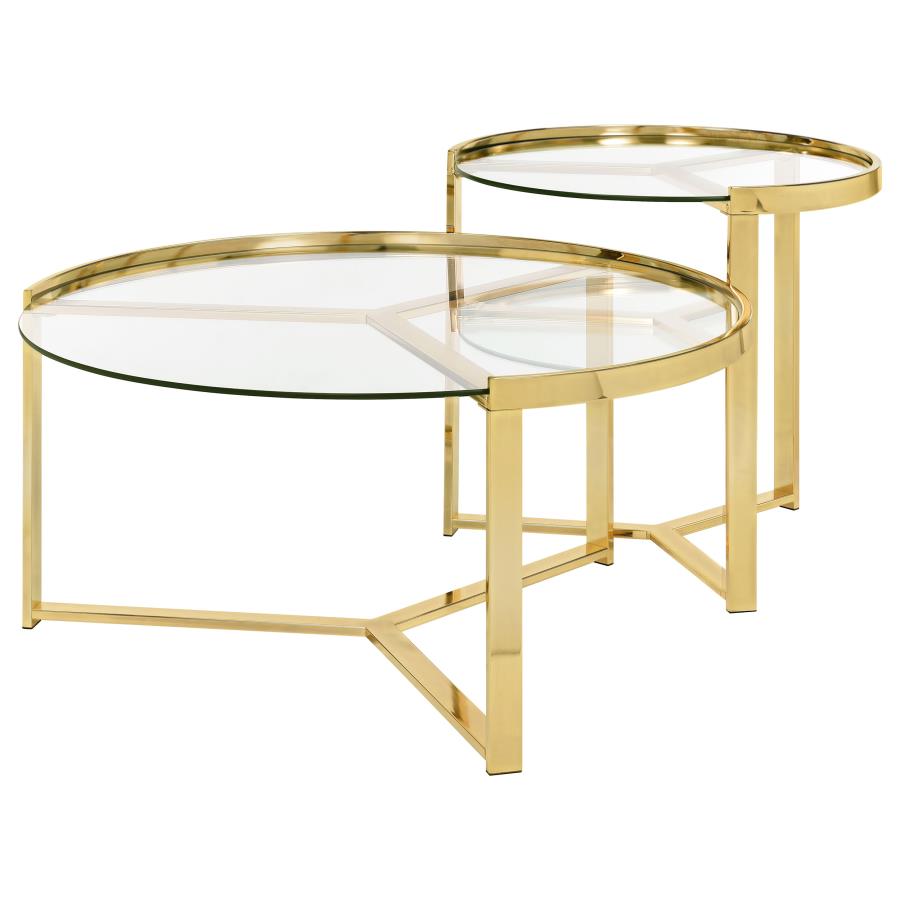 Delia 2-Piece Round Glass Top Nesting Coffee Table Gold - 930251