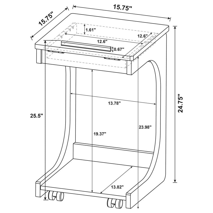 Ralston C-Shaped Lift-Top Sofa Side Table With Casters Black - 930290