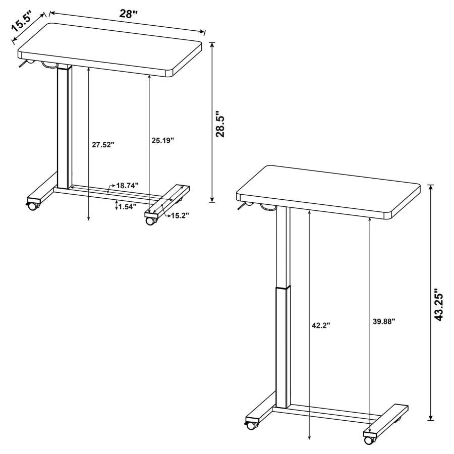 Westpark Pneumatic Adjustable C-Shape Side Table with Casters Dark Pine - 930302