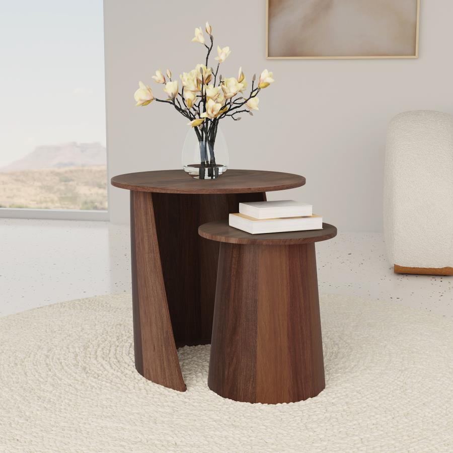 Yency 2-piece Round Mango Wood Nesting Table Set Dark Brown Mango - 930330