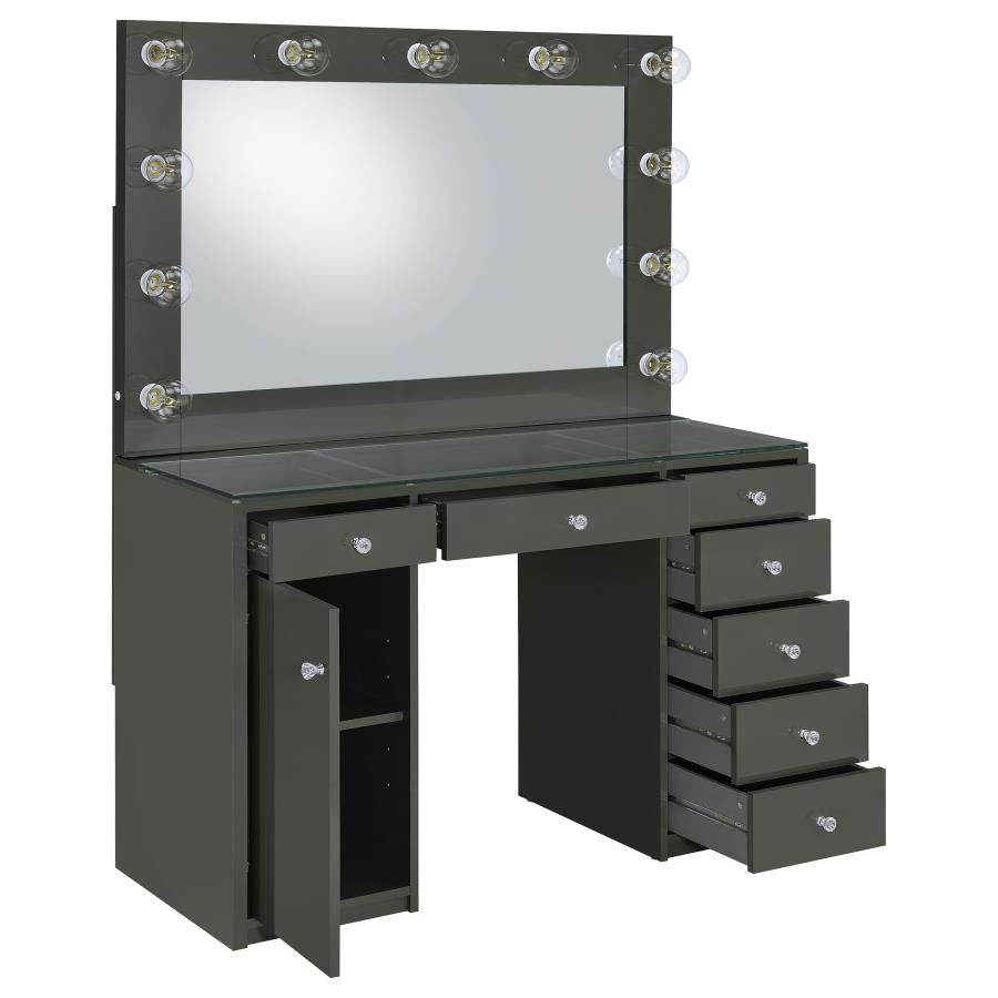 Acena 7-drawer Vanity Set with Lighting Grey High Gloss - 931145