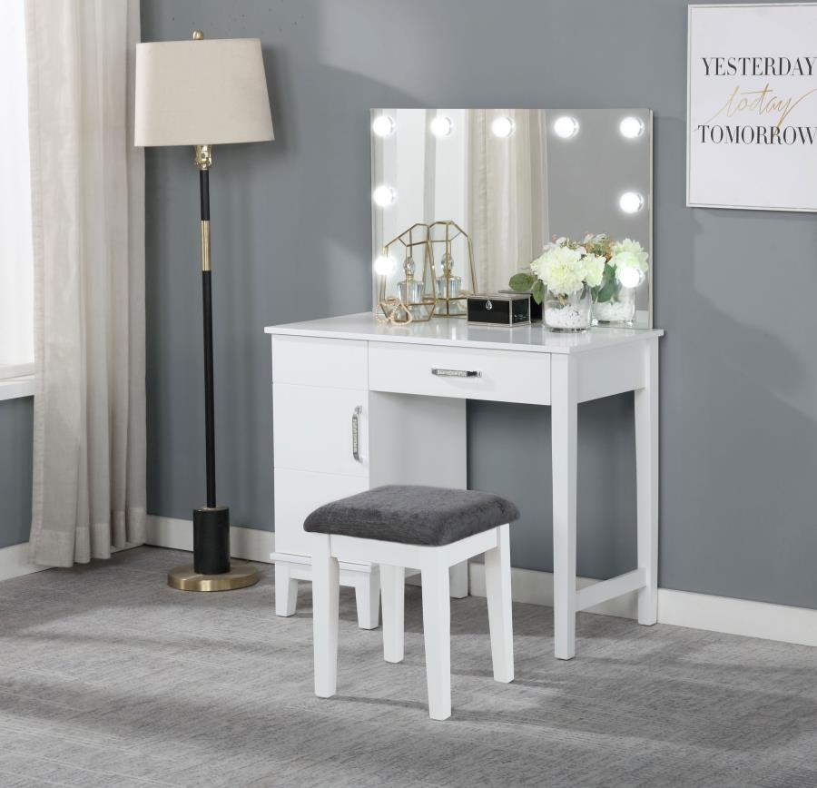 Elijah Vanity Set with Lighting & Stool White and Dark Grey - 931149