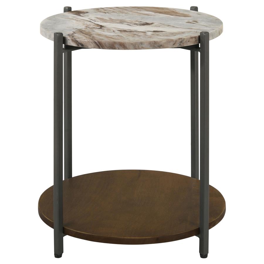 Noemie Round Marble Top Accent Side Table White and Gunmetal - 931204