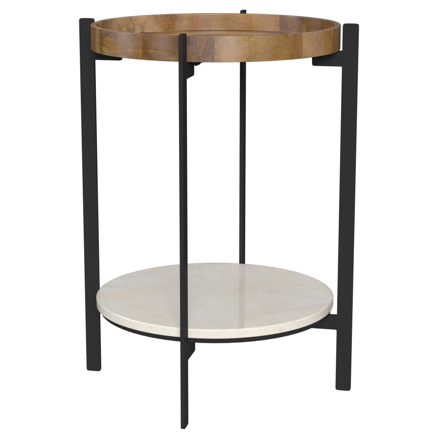 Adhvik Round End Side Table Marble Shelf Natural and Black - 931218