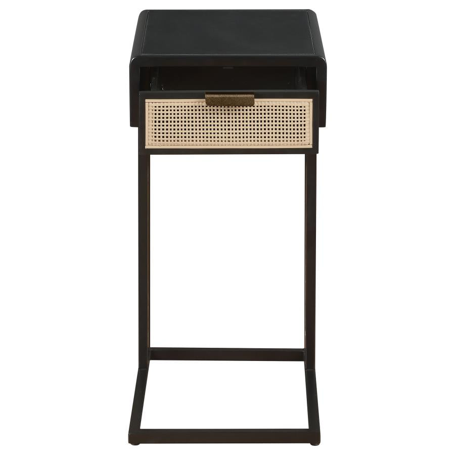 Amherst 1-drawer Radio Weave Cane Metal Side Table Black - 931631