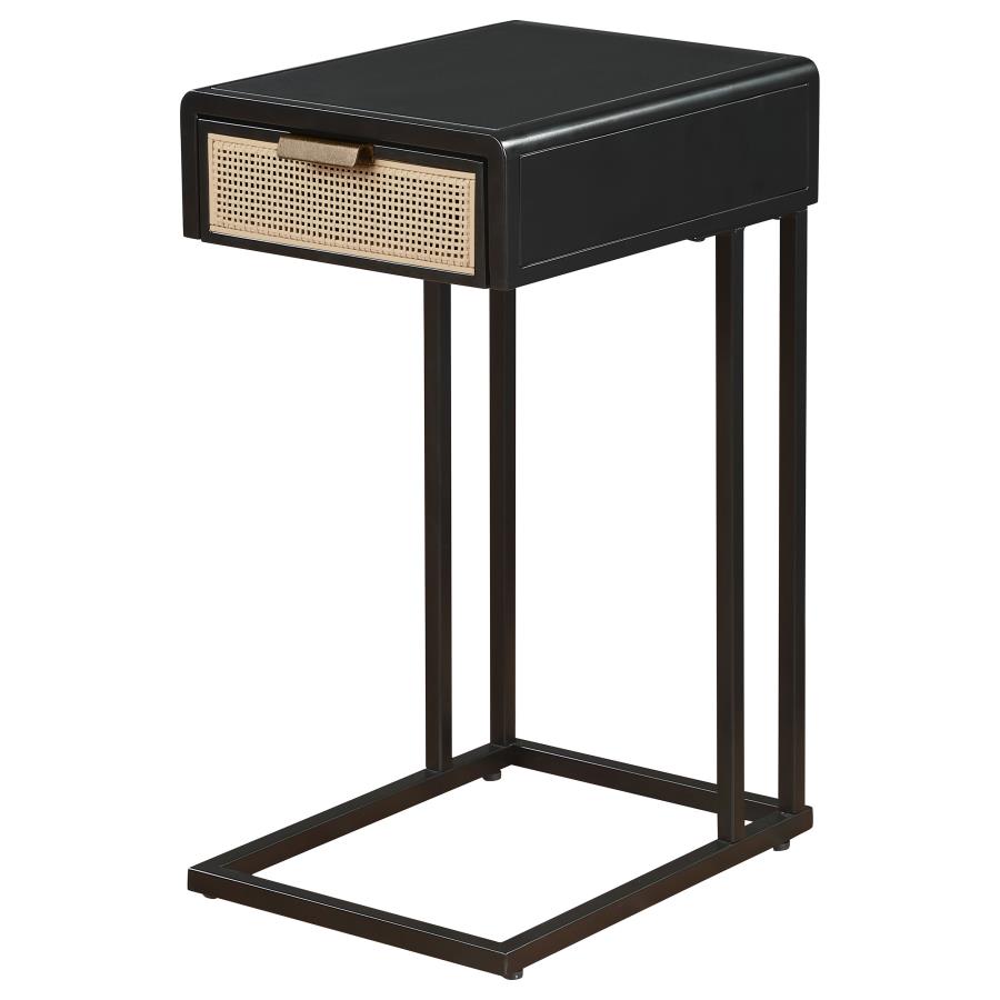 Amherst 1-drawer Radio Weave Cane Metal Side Table Black - 931631