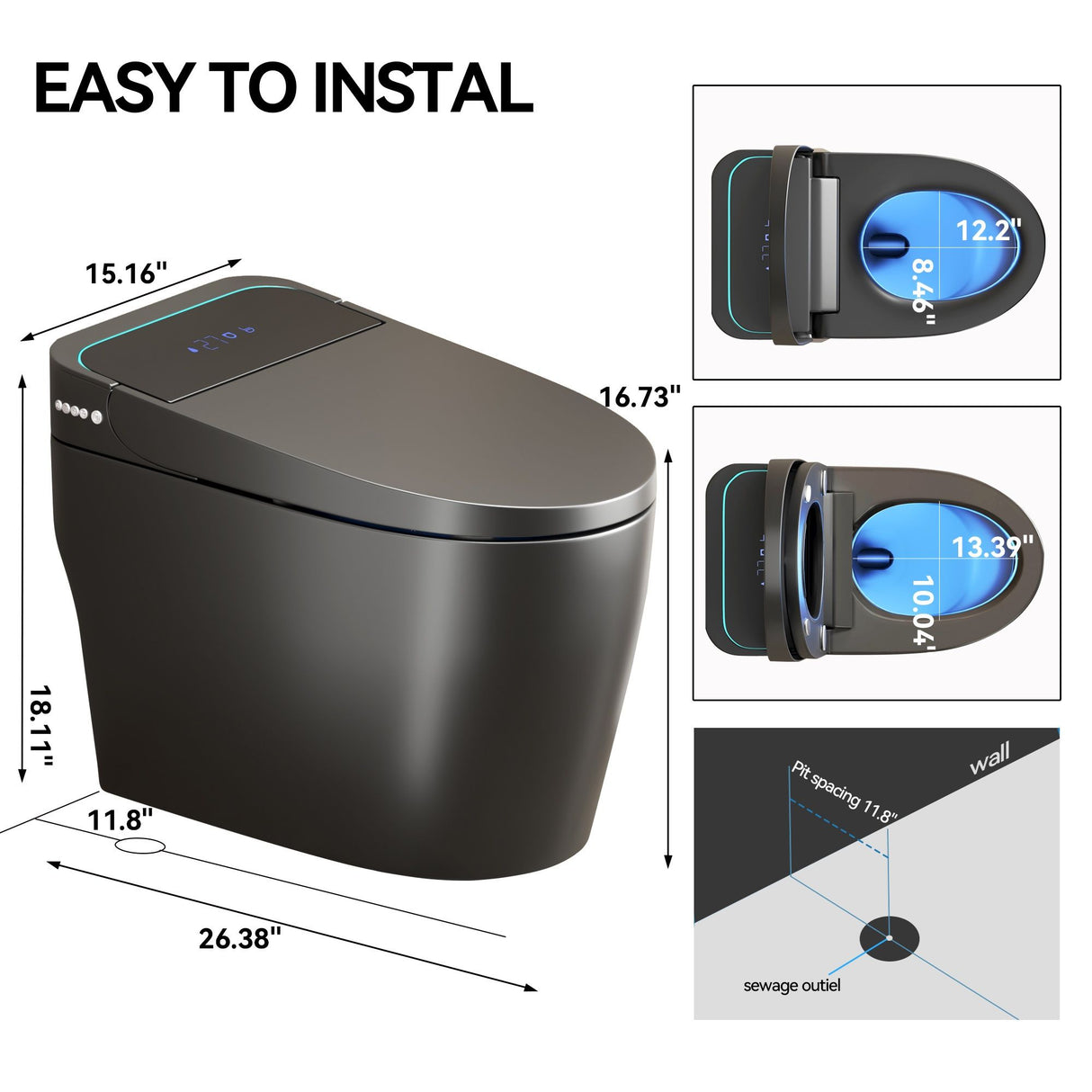 Smart Bidet Toilet With Auto Open / Close Seat