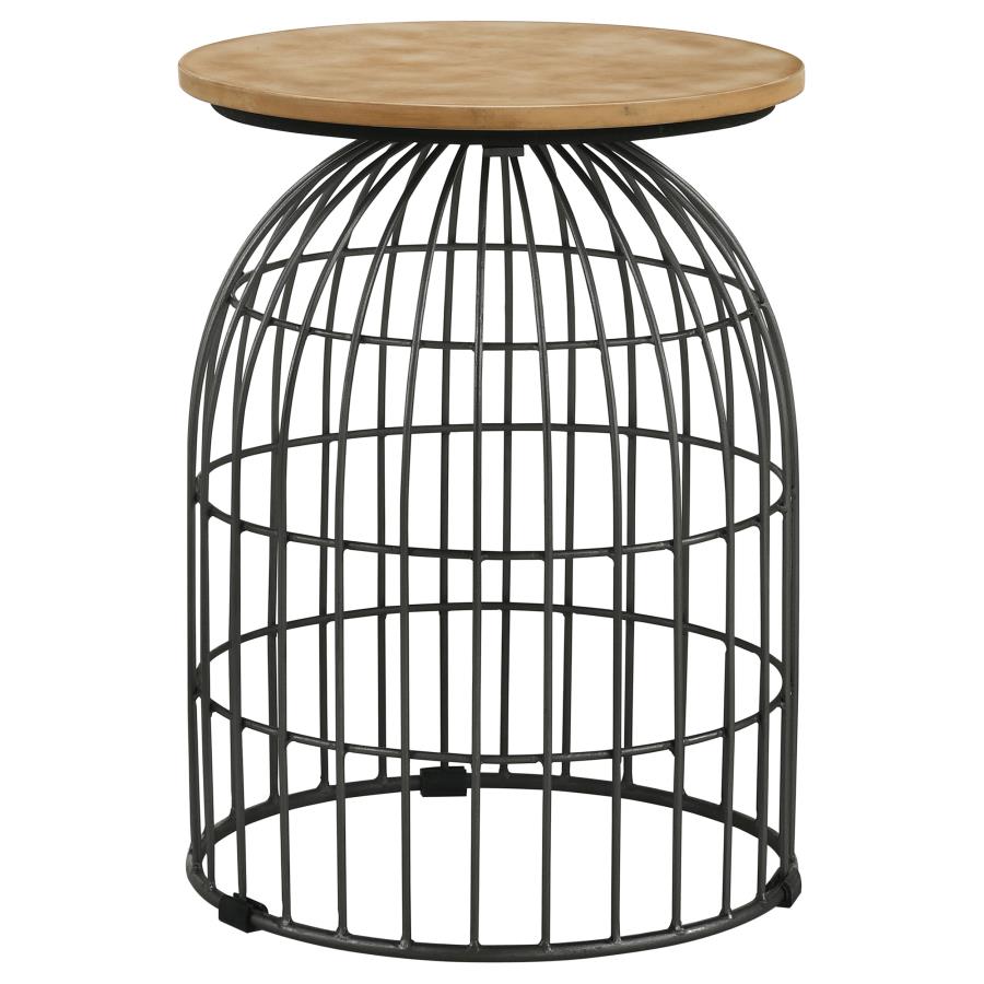 Bernardo Round Wire Frame Side Table Natural and Gunmetal - 935860