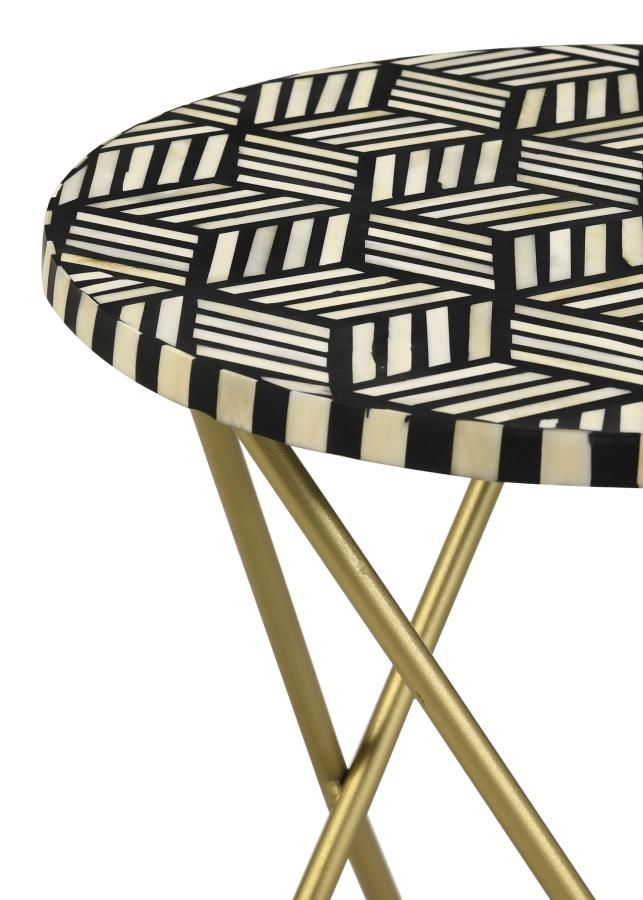 Xenia Round Bone Inlay Accent Side Table White and Gold - 935878