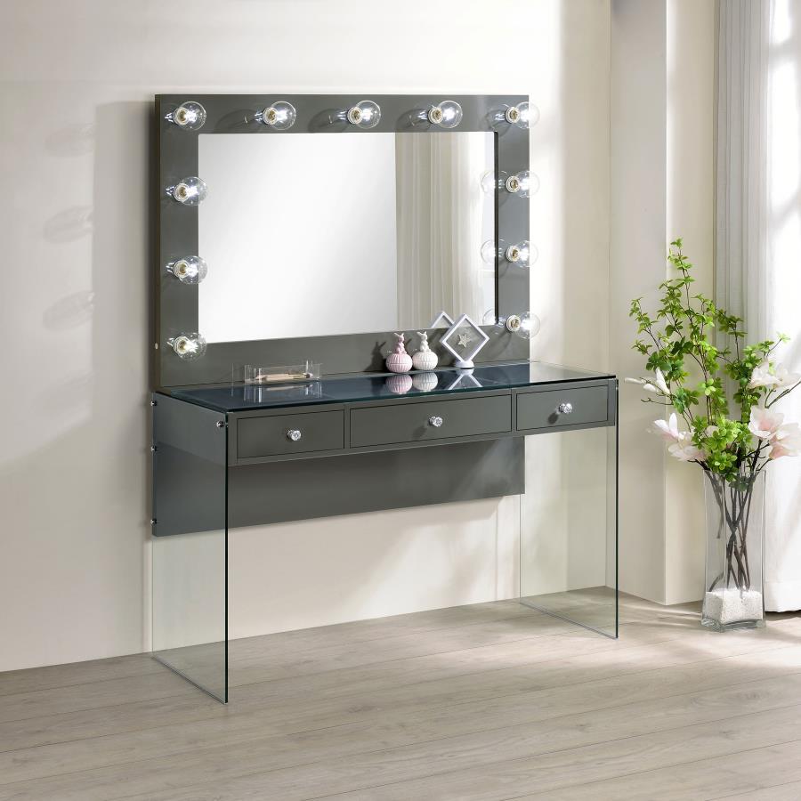 Afshan 3-drawer Vanity Set with Lighting Grey High Gloss - 935923