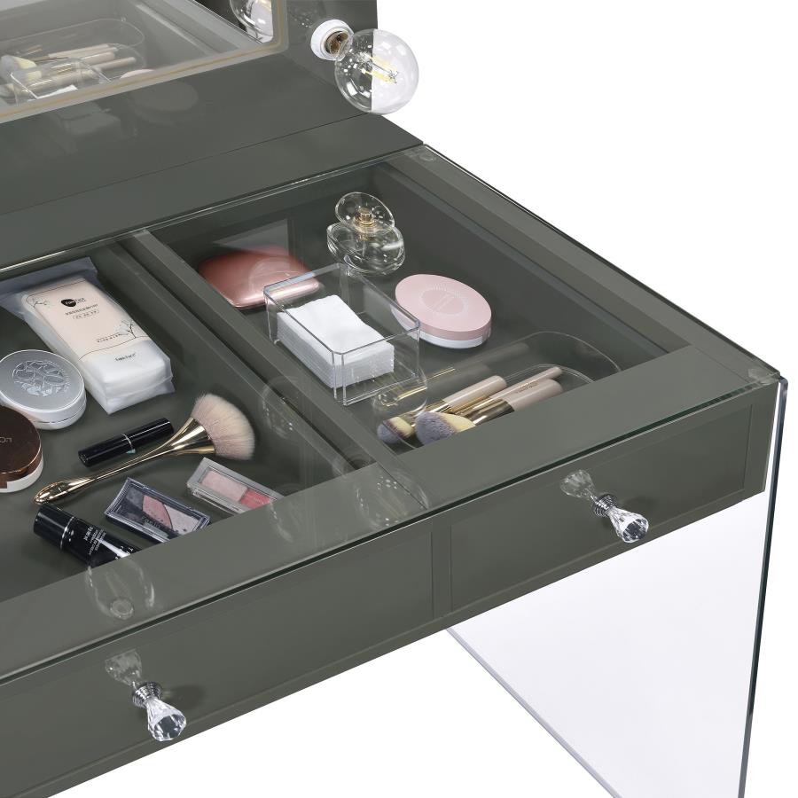Afshan 3-drawer Vanity Set with Lighting Grey High Gloss - 935923