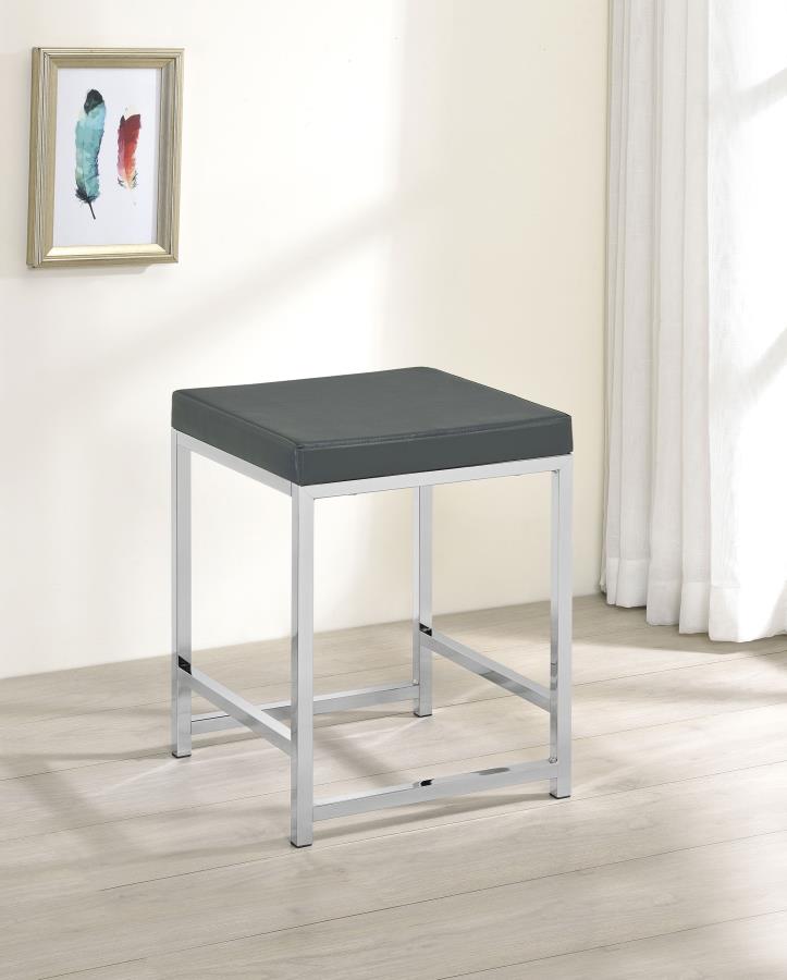 Afshan Upholstered Square Padded Vanity Stool Chrome - 935924