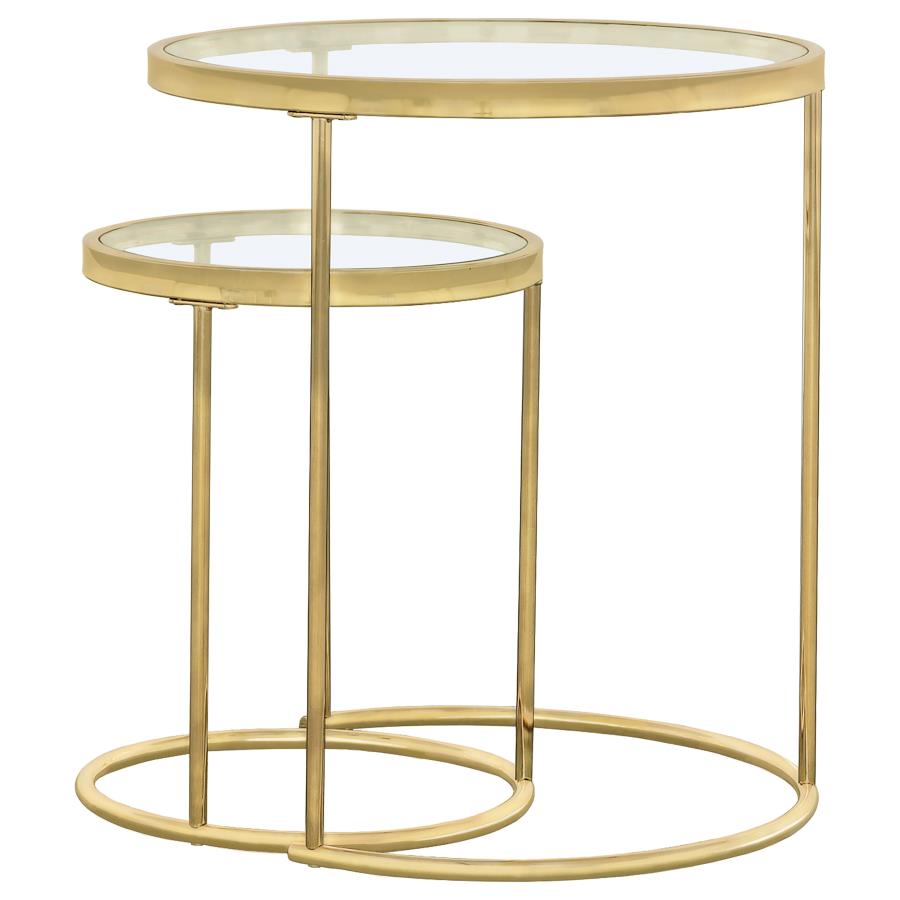 Maylin 2-piece Round Glass Top Nesting Table Set Gold - 935936