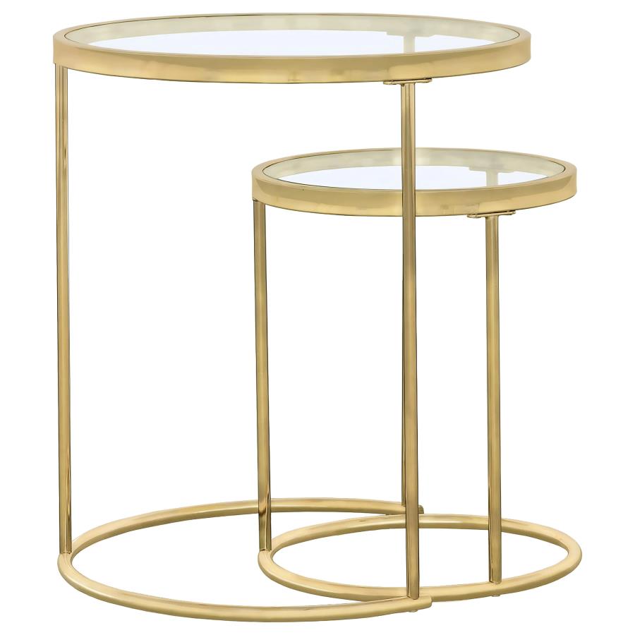 Maylin 2-piece Round Glass Top Nesting Table Set Gold - 935936