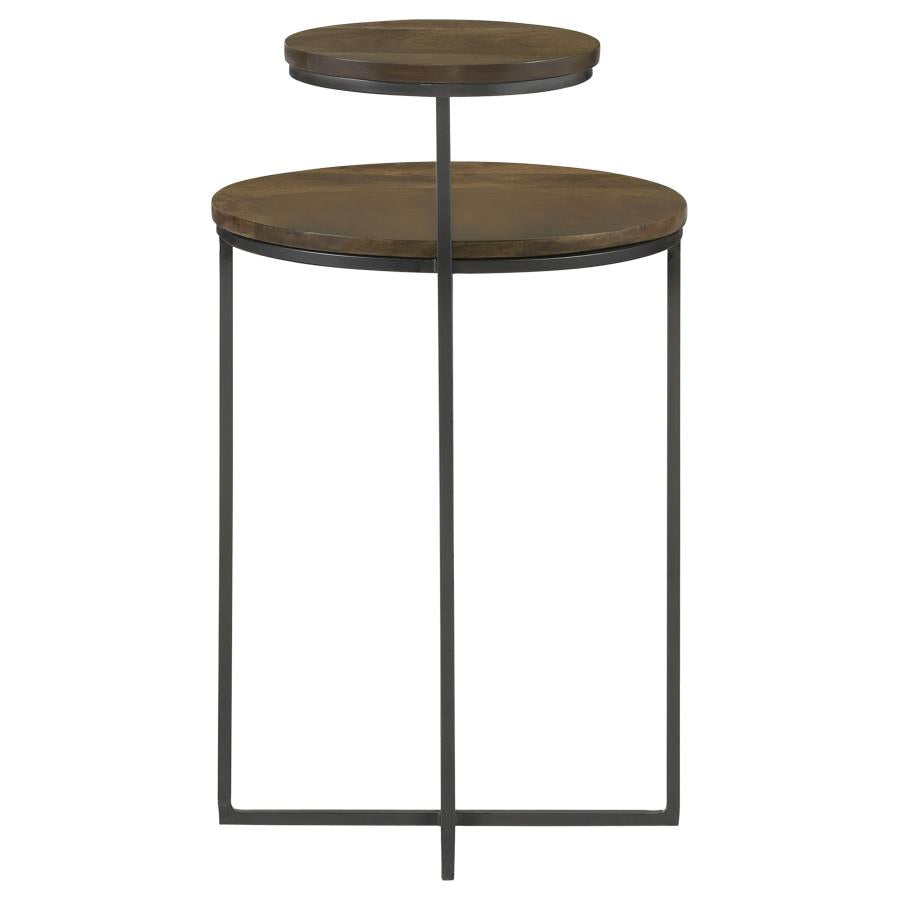 Yael Round Mango Wood Accent Side Table Natural and Gunmetal - 935980