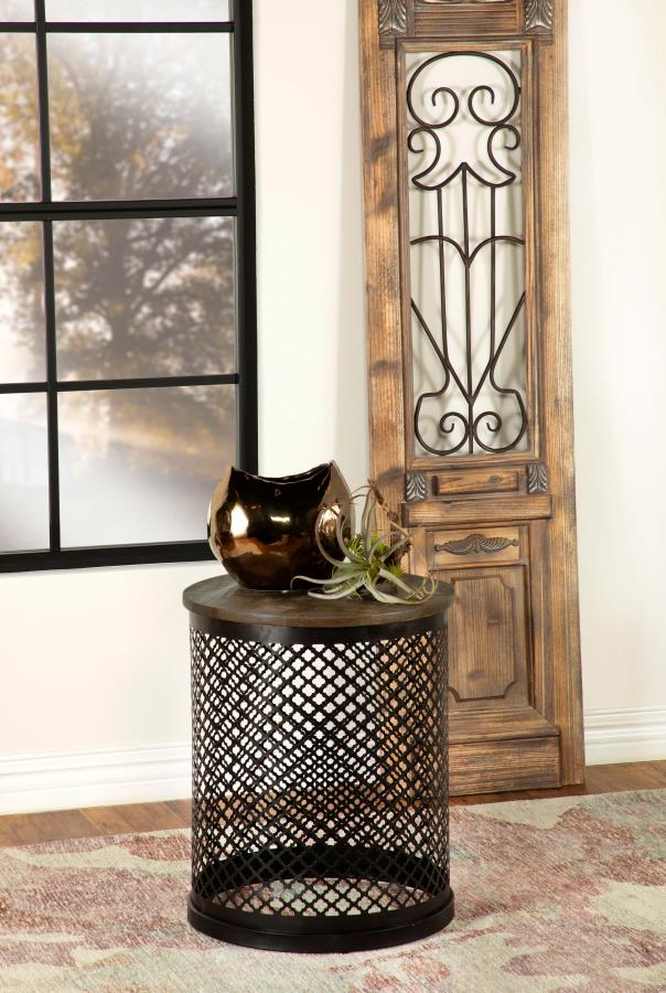 Aurora Round Drum Base Accent Side Table Natural and Black - 935990