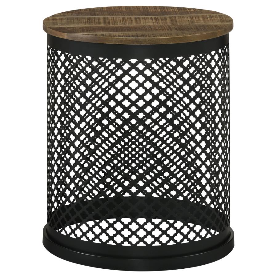 Aurora Round Drum Base Accent Side Table Natural and Black - 935990