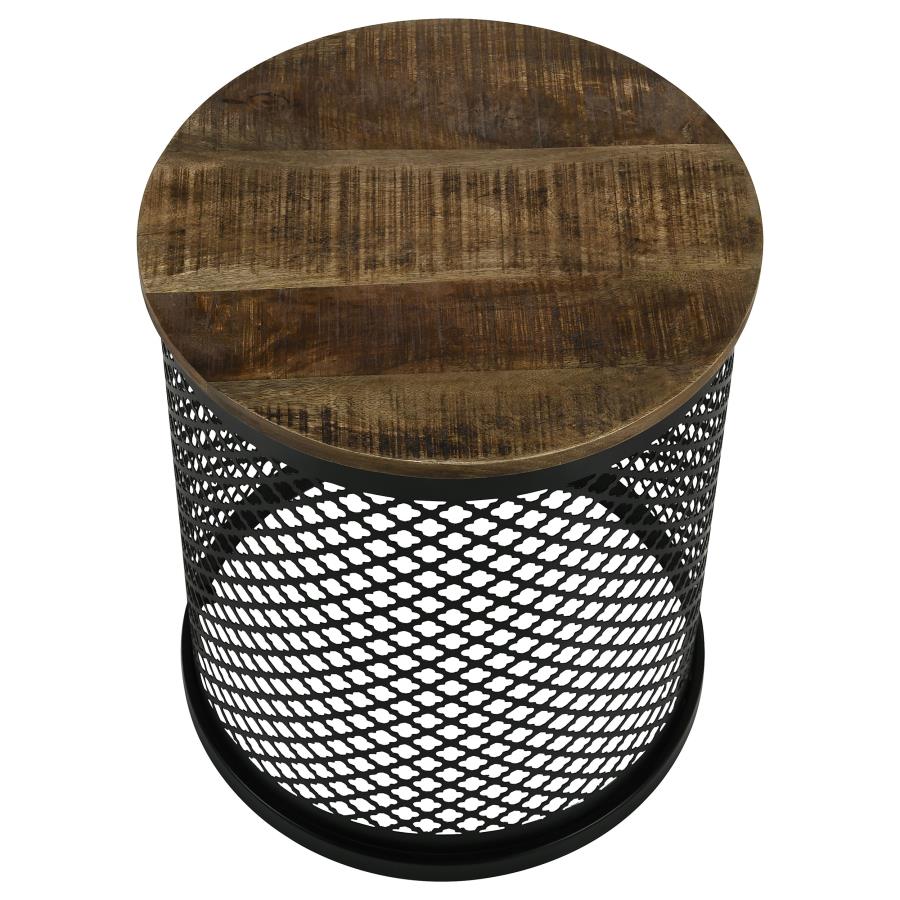 Aurora Round Drum Base Accent Side Table Natural and Black - 935990