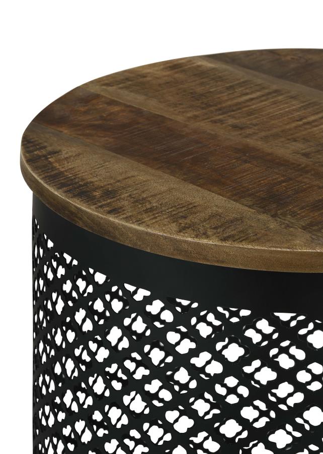 Aurora Round Drum Base Accent Side Table Natural and Black - 935990