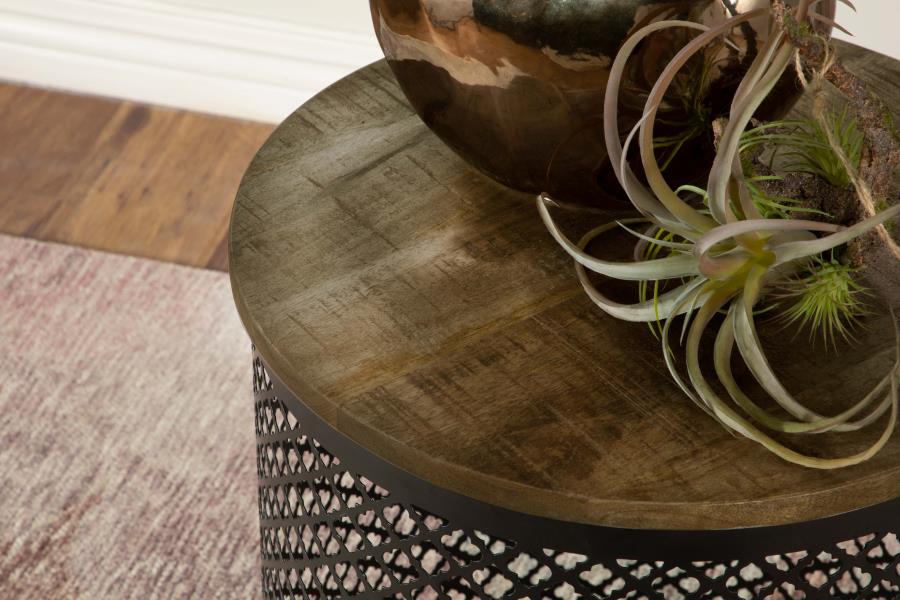 Aurora Round Drum Base Accent Side Table Natural and Black - 935990