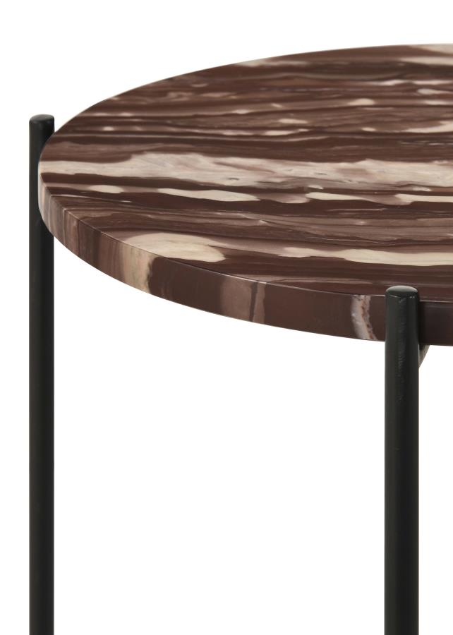 Latifa Round Marble Top Accent Side Table Red and Black - 936010