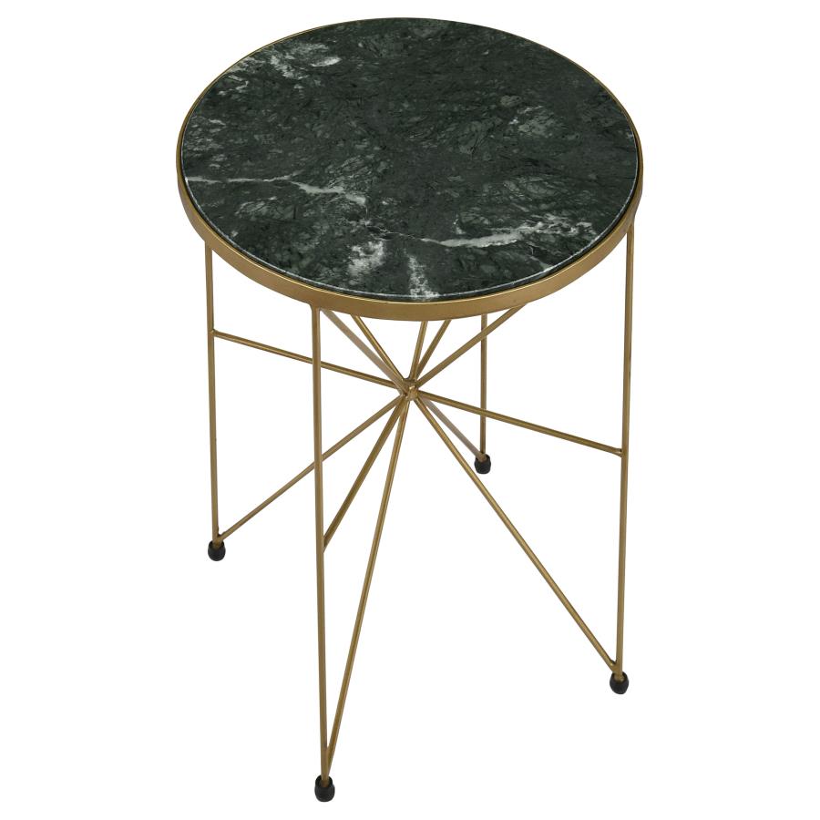 Eliska Round Green Marble Top Accent Side Table Antique Gold - 936061