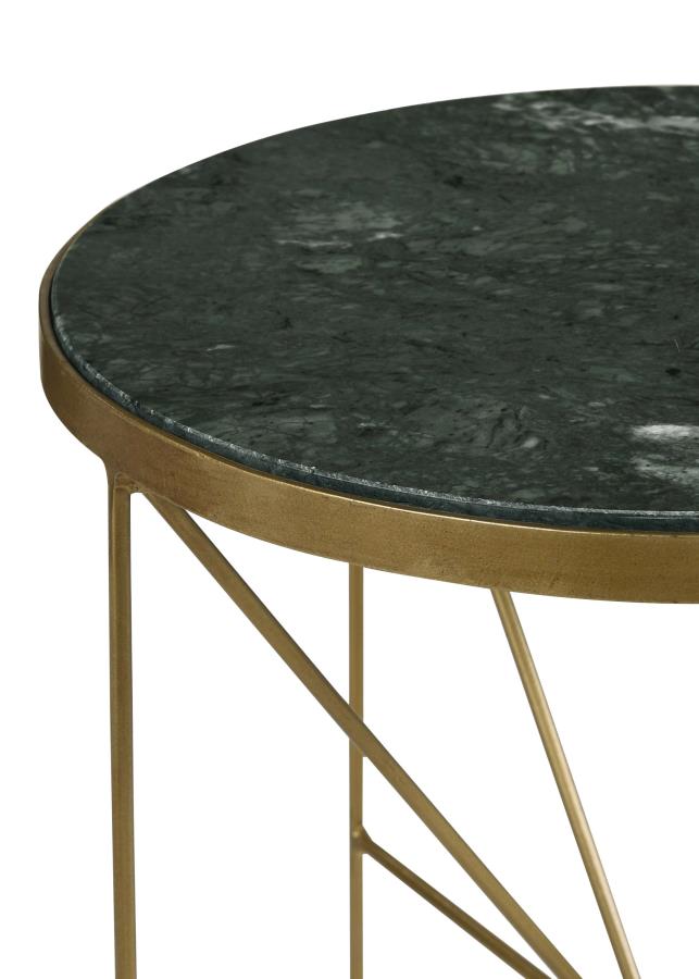 Eliska Round Green Marble Top Accent Side Table Antique Gold - 936061