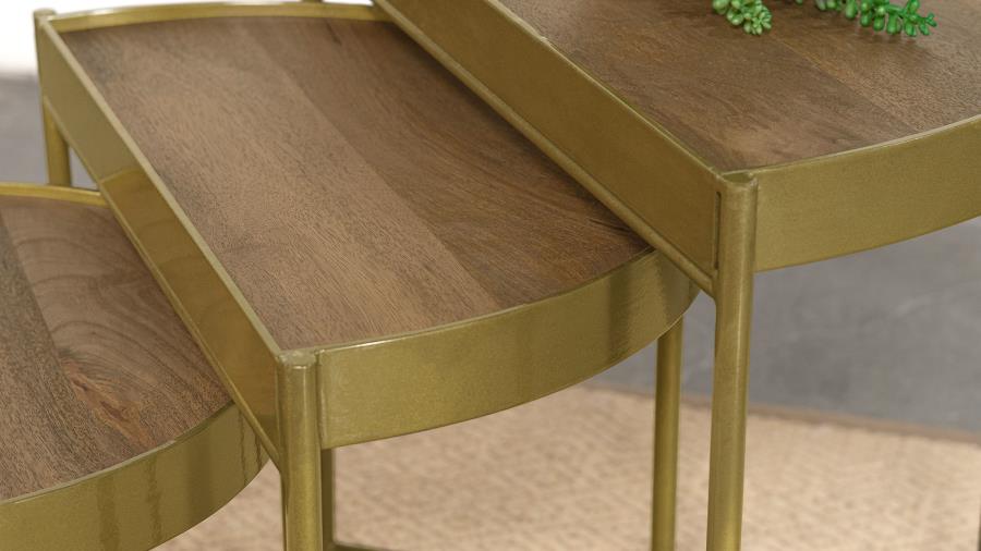 Tristen 3-Piece Demilune Nesting Table Brown and Gold - 936156