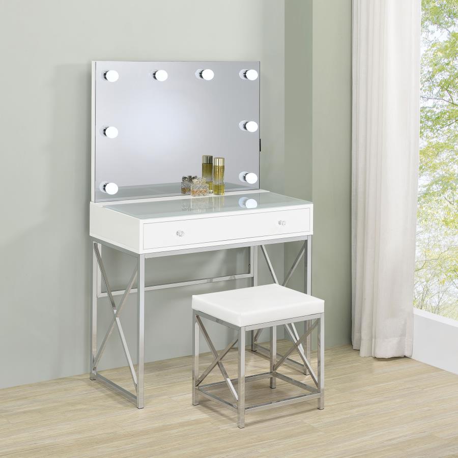 Eliza Vanity Set with Lighting & Stool White and Chrome - 936164
