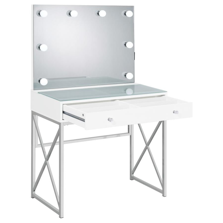 Eliza Vanity Set with Lighting & Stool White and Chrome - 936164